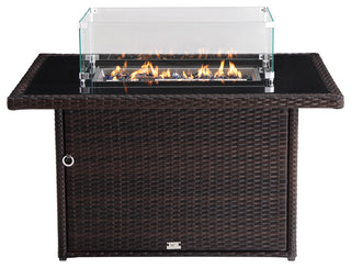 Hudson 44 in.x32 in. Outdoor Brown Wicker Aluminum Propane Fire Pit Table