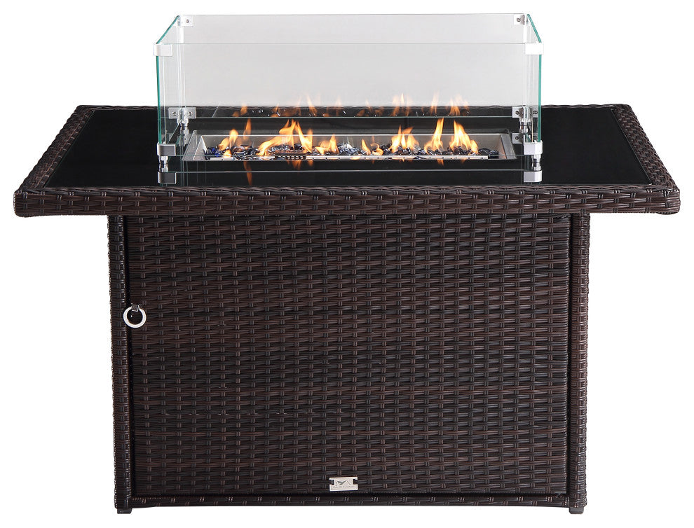 Hudson 44 in.x32 in. Outdoor Brown Wicker Aluminum Propane Fire Pit Table
