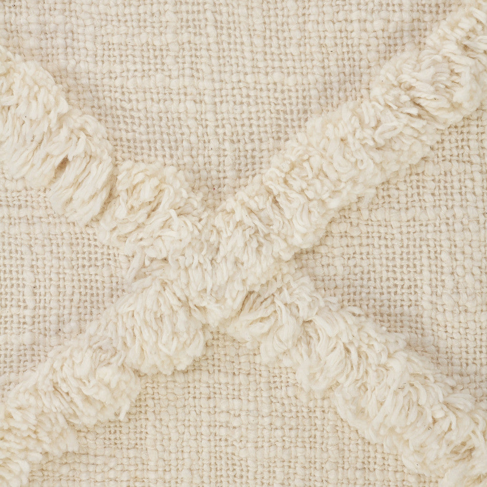 Ox Bay Handwoven Natural Beige Diamond Organic Cotton Pillow Cover, 26"x26"