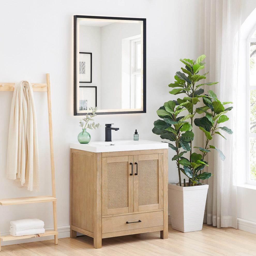 Bondi Single Bath Vanity, Light Brown, 30inch, With Mirror