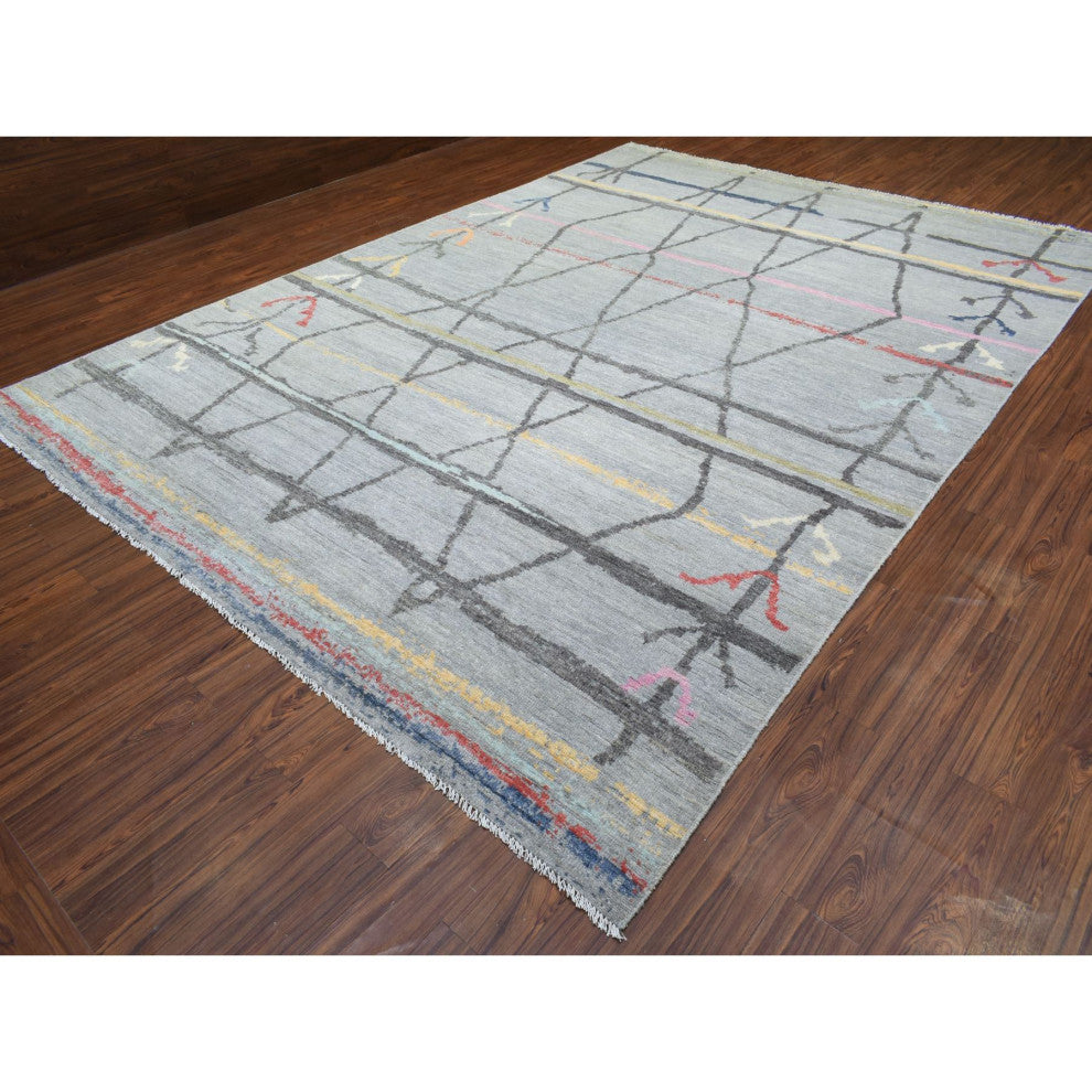 Light Gray Hand Knotted Boujaad Moroccan Berber Design Soft Wool Rug, 10'x13'9"