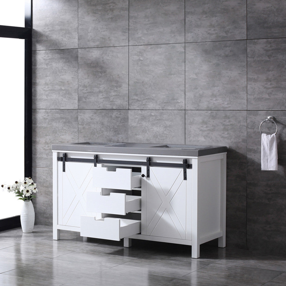 Marsyas 60" Double Bathroom Vanity Cabinet Gray Quartz Top Square Sinks