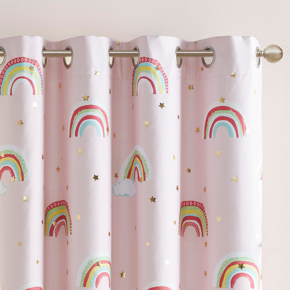 Mi Zone Kids Room Rainbow Curtains Total Blackout Window Panel,50" X 84", Pink