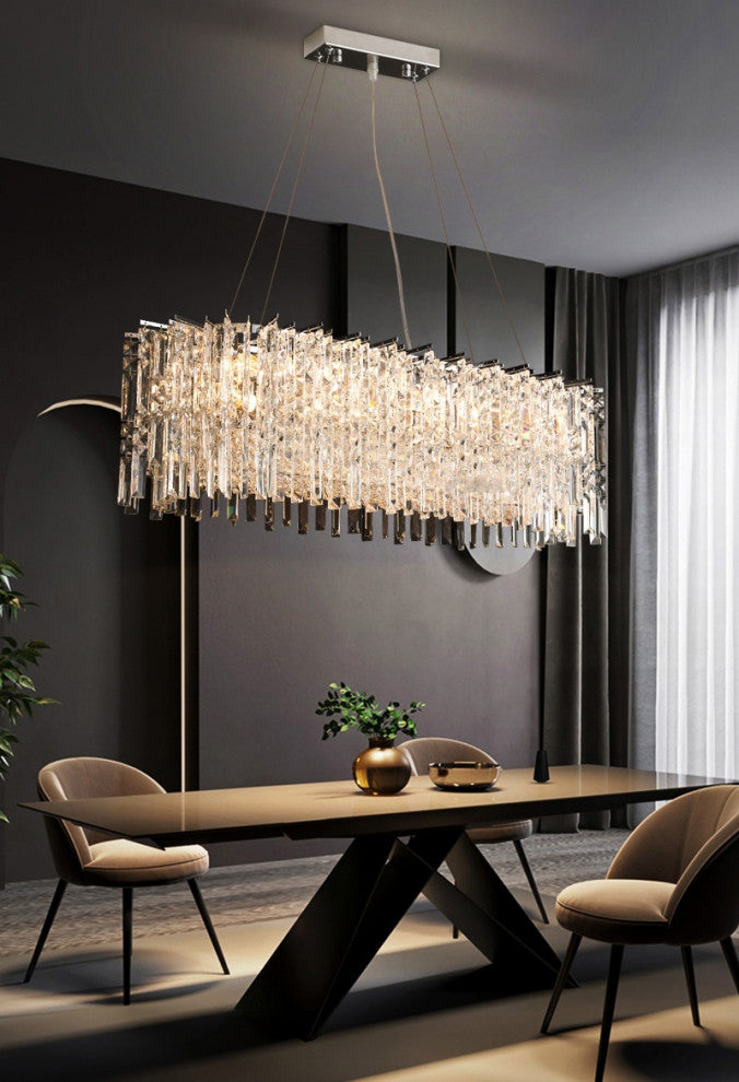 Agrigento | Modern Chrome Crystal LED Chandelier For Dining Room, Cool Light, Dimmable