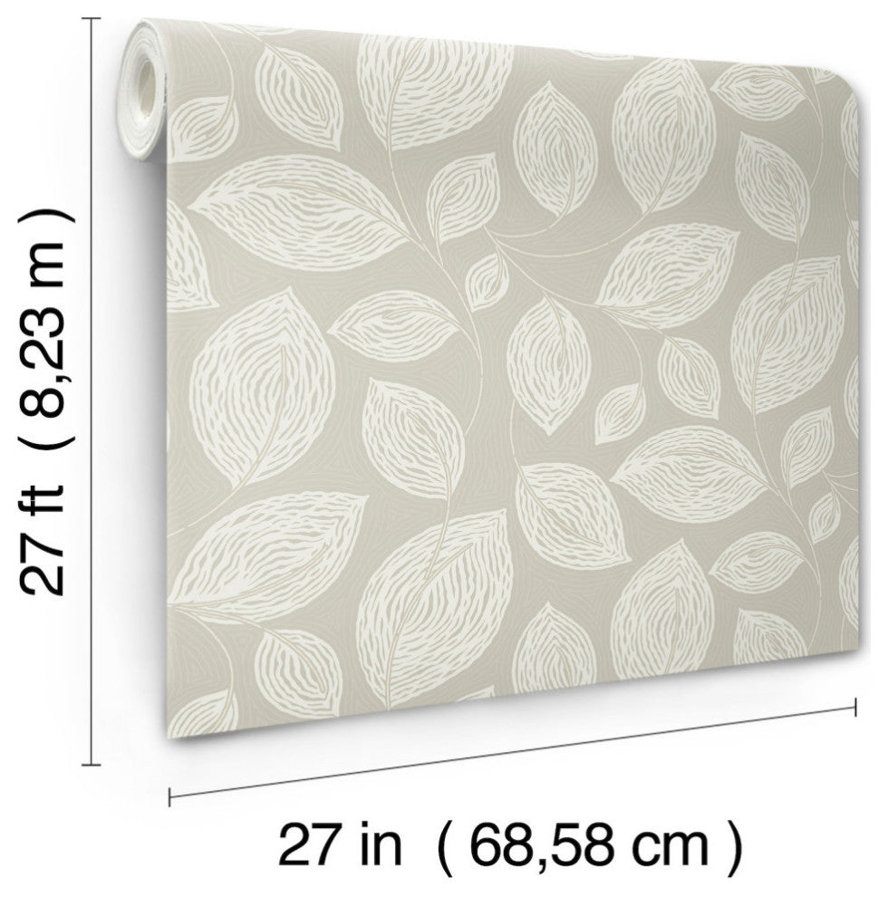 Taupe Contoured Leaves Wallpaper