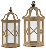 Lantern, 2-Piece Set, 23.5"H, 31"H Wood/Iron