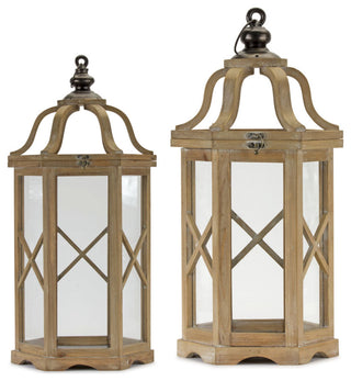 Lantern, 2-Piece Set, 23.5"H, 31"H Wood/Iron