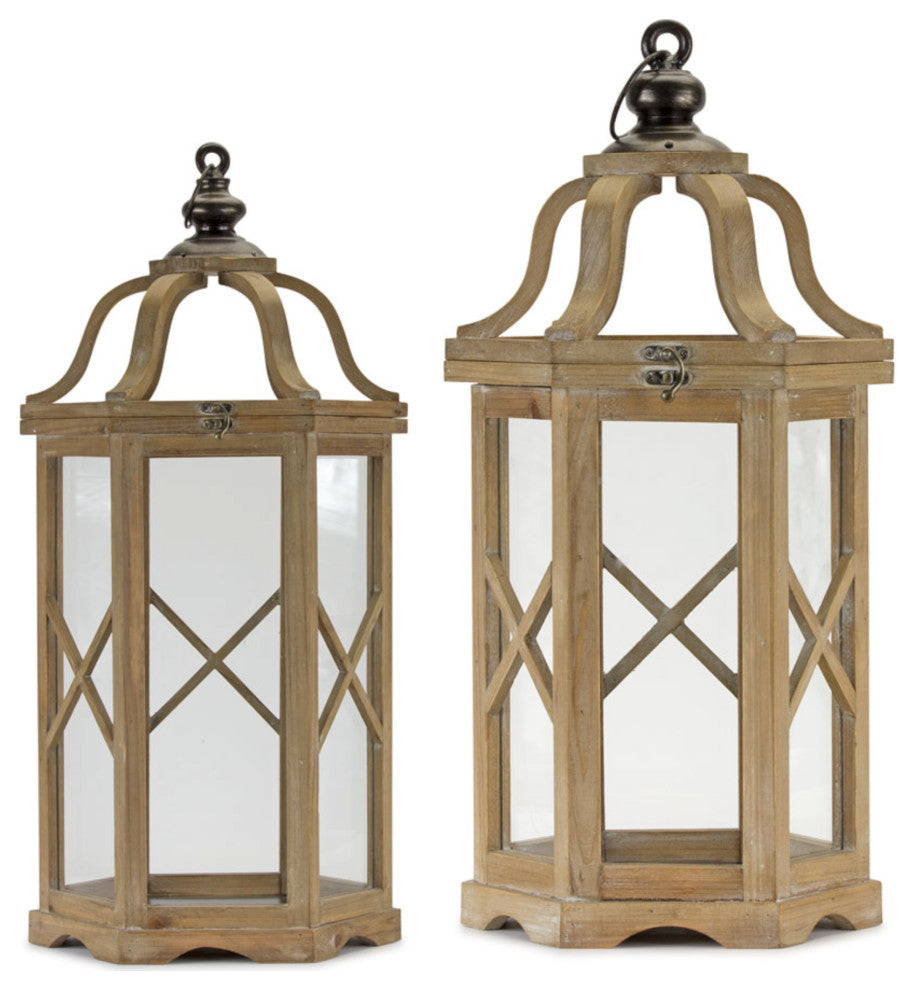 Lantern, 2-Piece Set, 23.5"H, 31"H Wood/Iron
