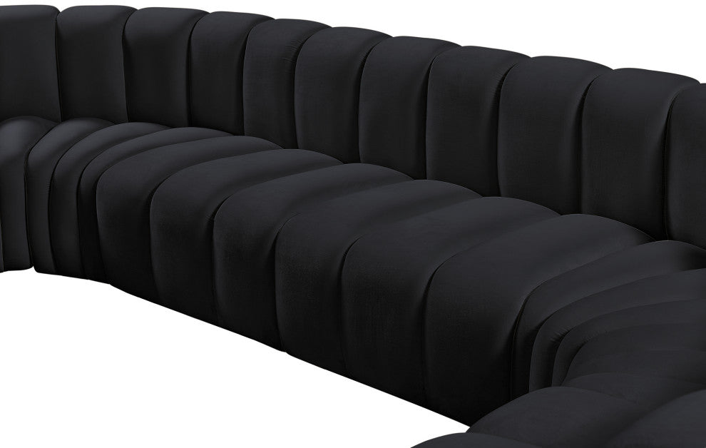 Arc Velvet Upholstered 8-Pc. U-Shaped Modular Sectional, Black