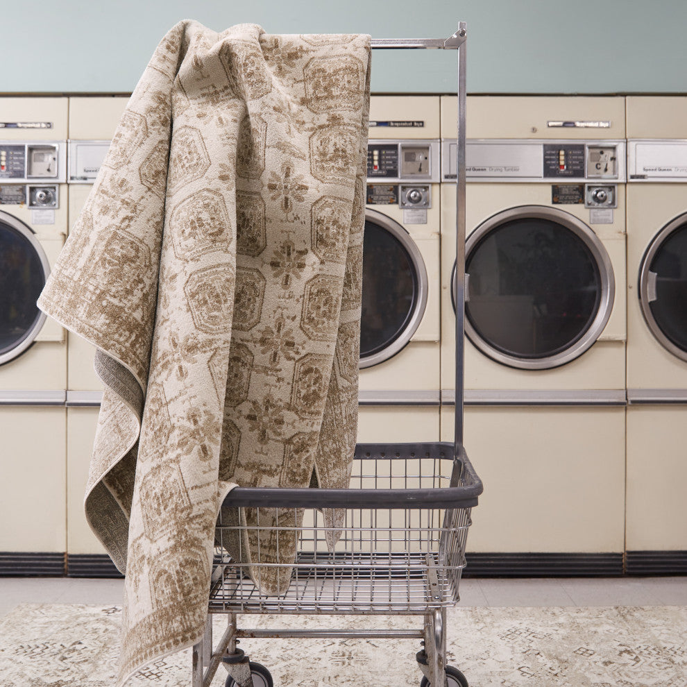 Machine Washable Vibe by Jaipur Living Milea Trellis Tan/ Cream Area Rug, 9'x12'