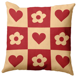 Heart And Flowers Grid Decorative Throw Pillow, Buddah, 16"x16"