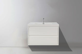 MOM Wall Mounted Vanity, Glossy White, 36", Single Sink, Wall Mount