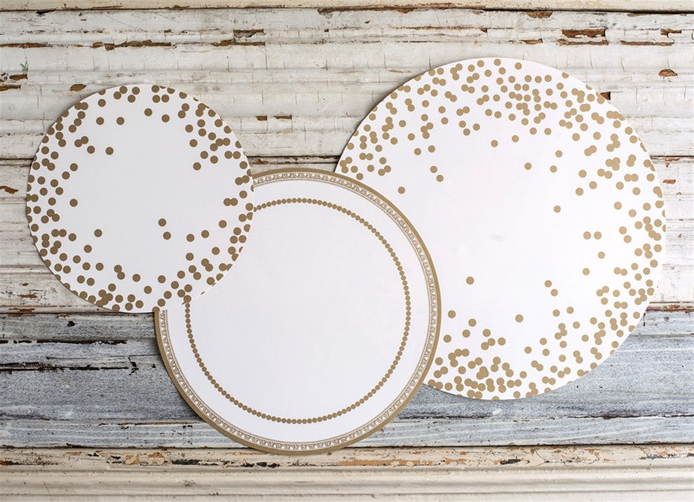 Luxe Gold White Serving Paper Place Mat Set | Bulk 90-Piece Set Round Party Holi
