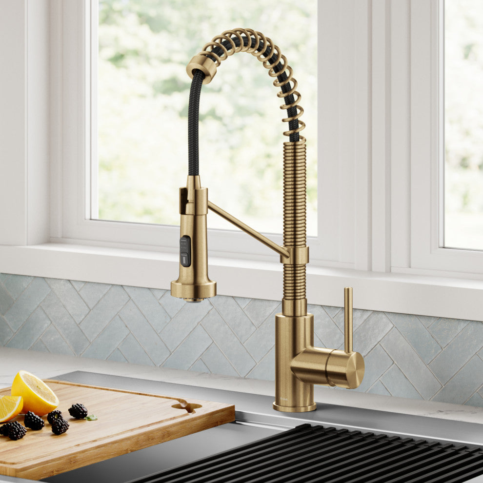 Bolden Commercial Style 2-Function Pull-Down 1-Handle 1-Hole Kitchen Faucet, Brushed Brass