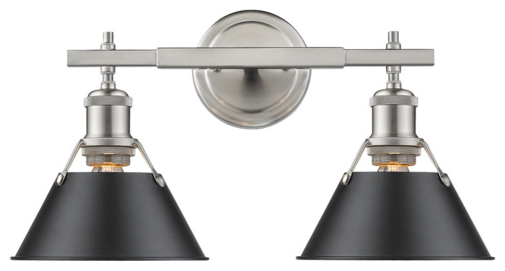 Golden Lighting Orwell 2-Light Bath Vanity, Pewter, Black Shade