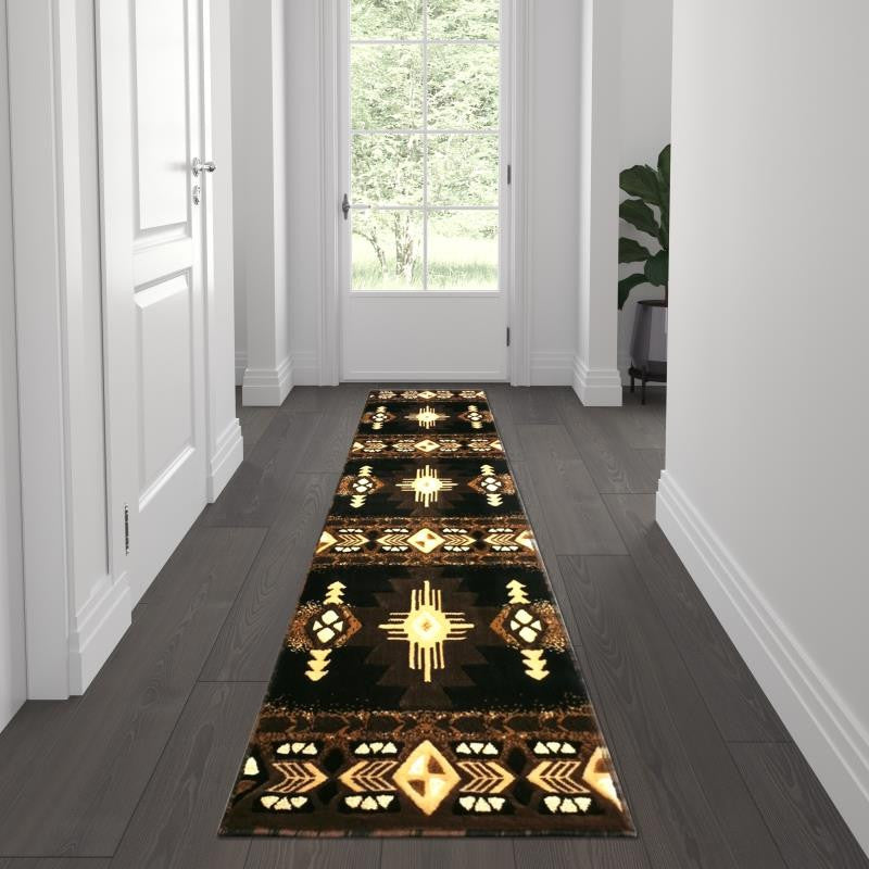 Mohave Collection Traditional Southwestern Style Area Rug, Black, 2' X 7'