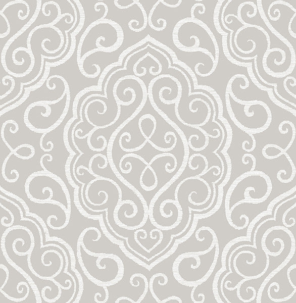Modern Large-Scale Damask Monochromatic Wallpaper, Taupe & Gray, Bolt