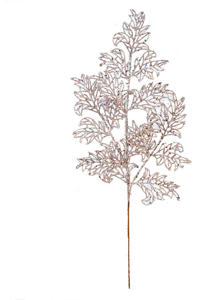 Vickerman L186258 22" Rose Gold Glitter Lace Leaf Artificial Christmas Spray