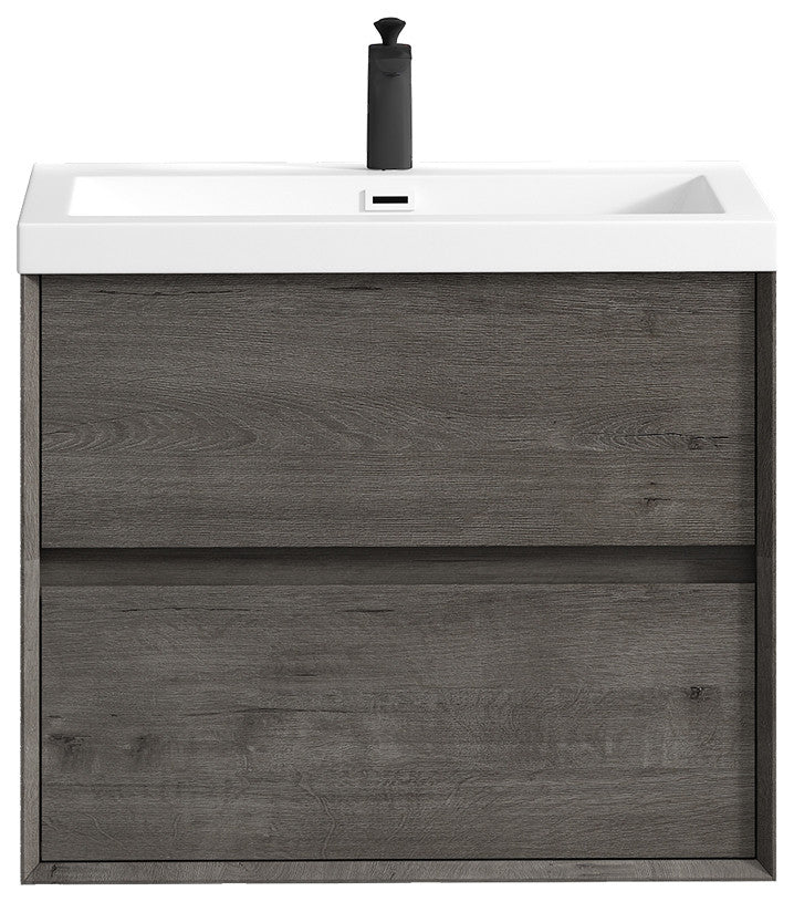 Kingdee Smoke Oak Wall Mounted Vanity With Reinforced Acrylic Sink, 30''