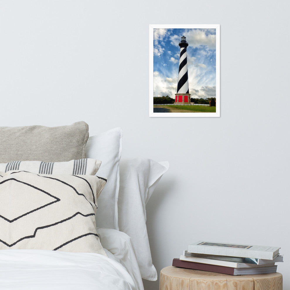 Cape Hatteras Lighthouse Coastal Landscape Framed Photo Paper Wall Art Prints, White, 12" X 16"