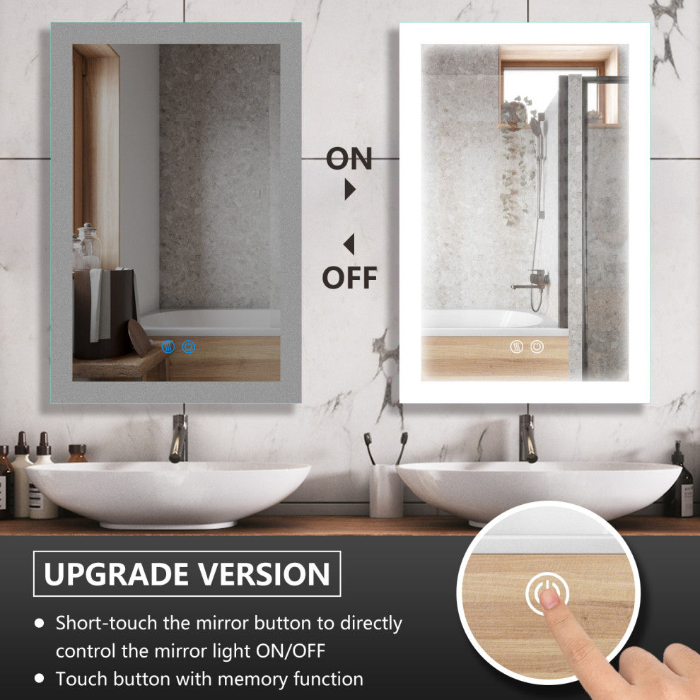 Vanity LED Lighted Backlit Wall Mounted Bathroom Mirror, 36x36", 2 Button