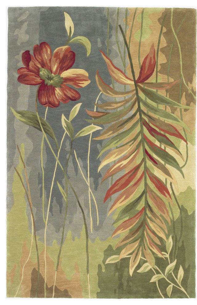 9' X 12' Blue Wool Tropical Botanical Hand Tufted Area Rug