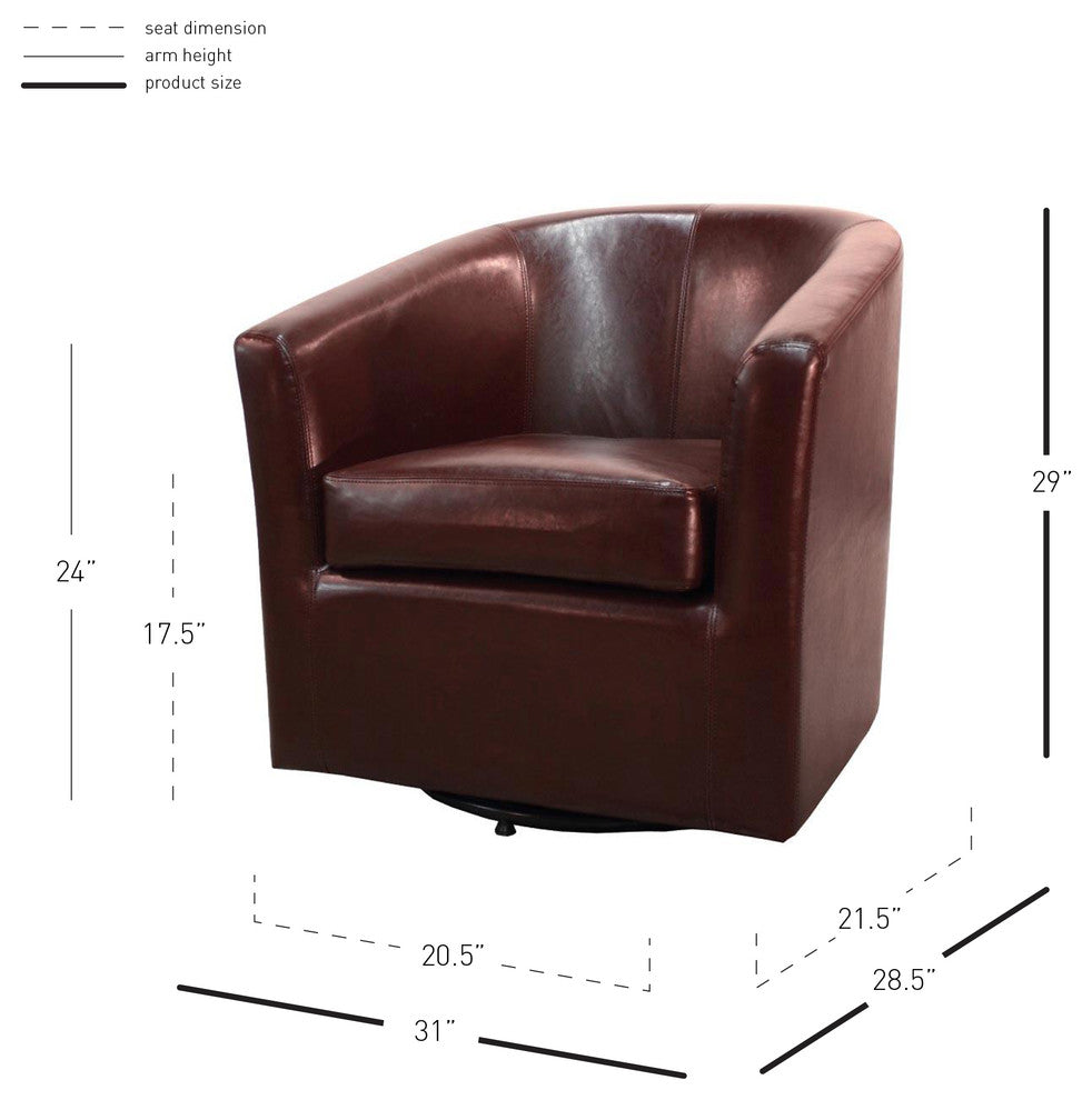 Hayden Swivel Accent Arm Chair, Saddle Brown, Bonded Leather