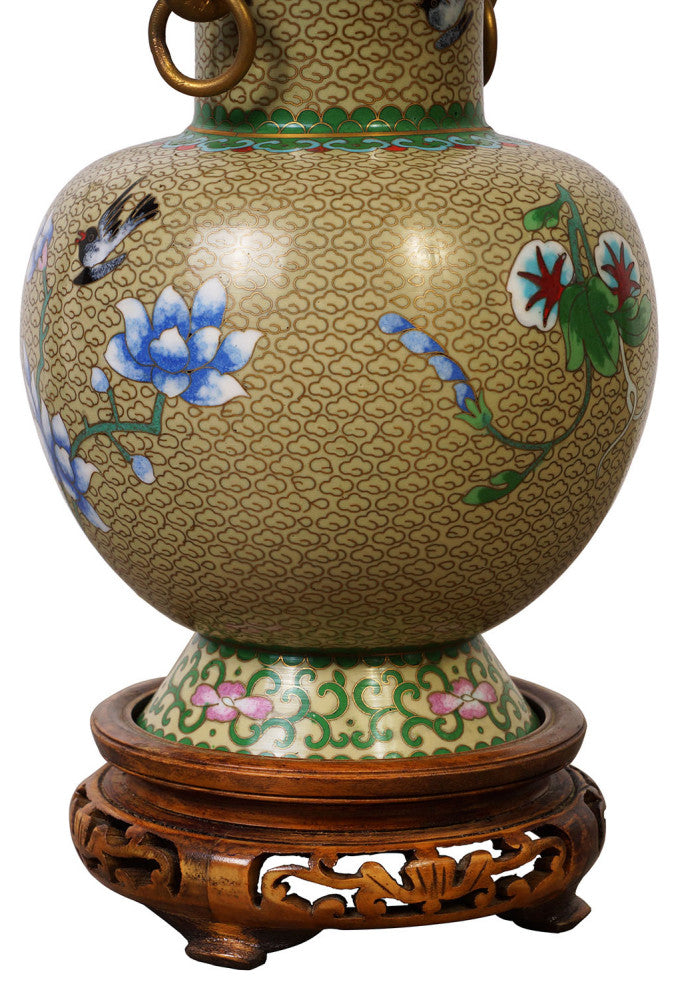 Consigned Vintage Chinese Hand Made floral Cloisonne Vase