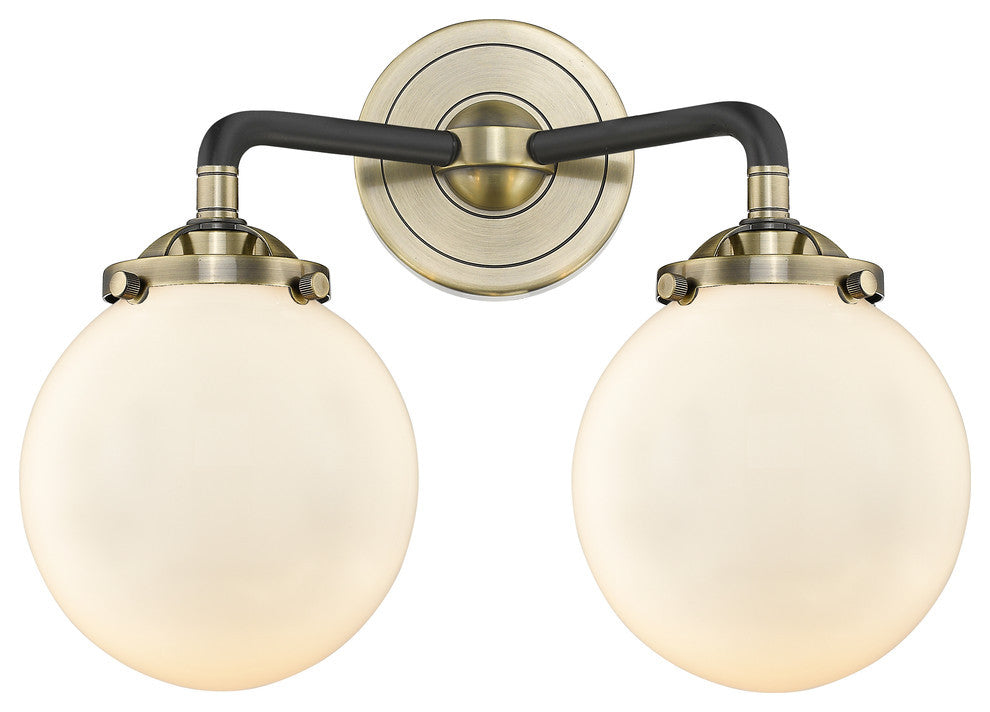 Beacon 2-Light LED Sconce, Black Antique Brass, Shade: Gloss White