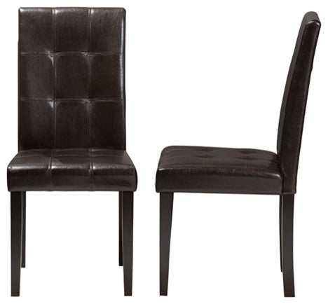 Avery Dark Brown Faux Leather Upholstered Dining Chair, Set of 2