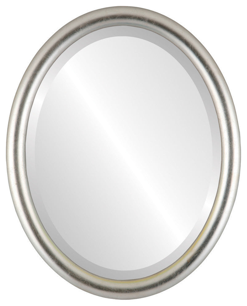 Pasadena Framed Oval Mirror, Silver Leaf With Brown Antique, 21"x25"