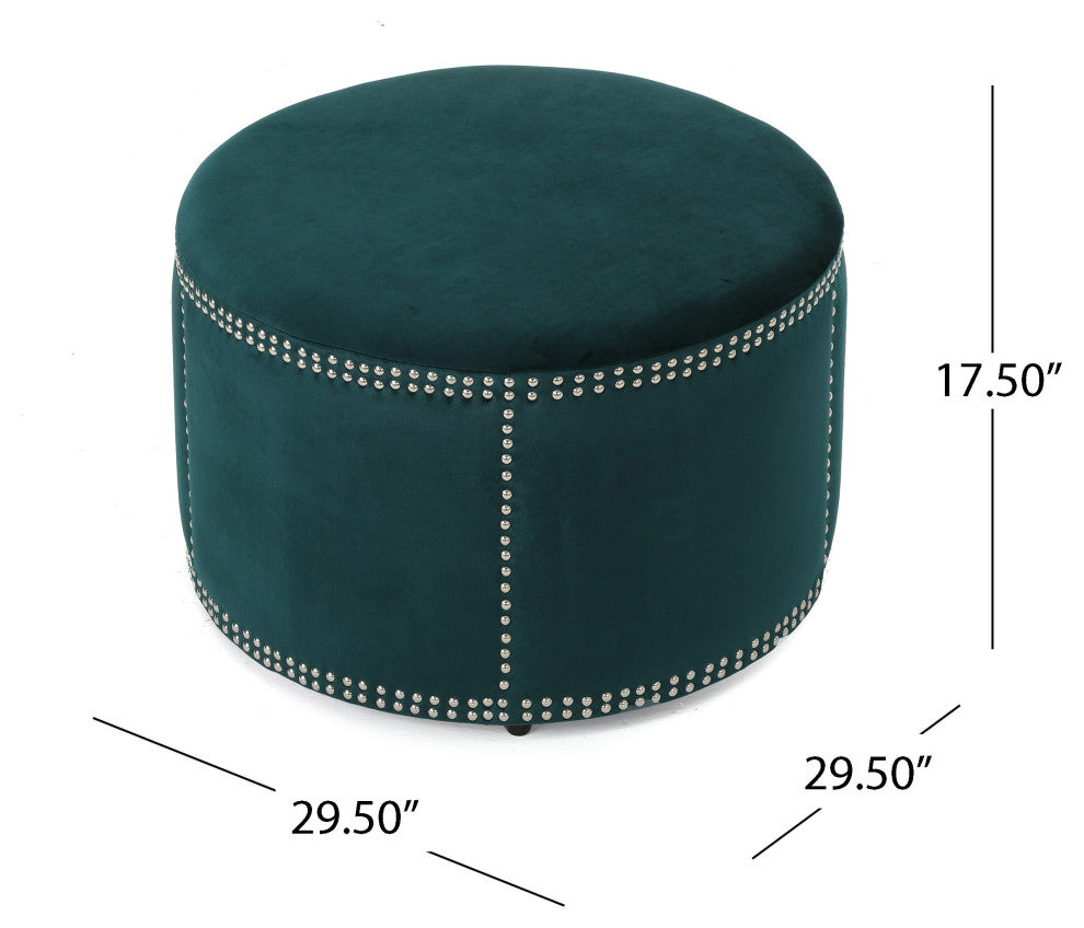 GDF Studio Jesper Studded New Velvet Ottoman, Teal