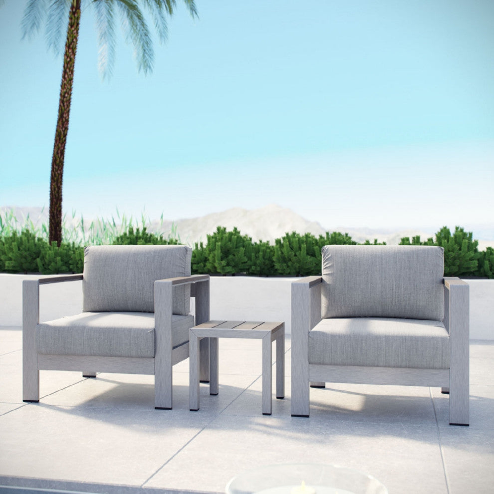 Silver Gray Shore 3 Piece Outdoor Patio Aluminum Set