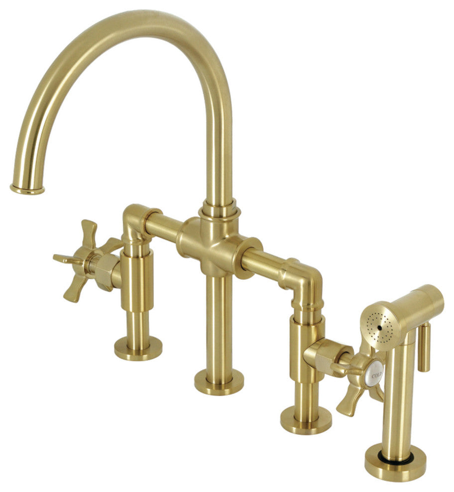 KS2337NX Bridge Kitchen Faucet With Brass Sprayer, Brushed Brass
