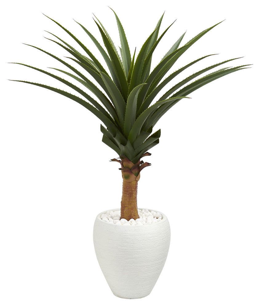 Nearly Natural Agave Artificial Plant in White Planter
