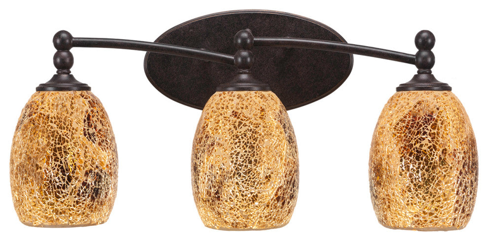 Capri 3-Light Bath Bar, Dark Granite Finish With 5" Gold Fusion Glass