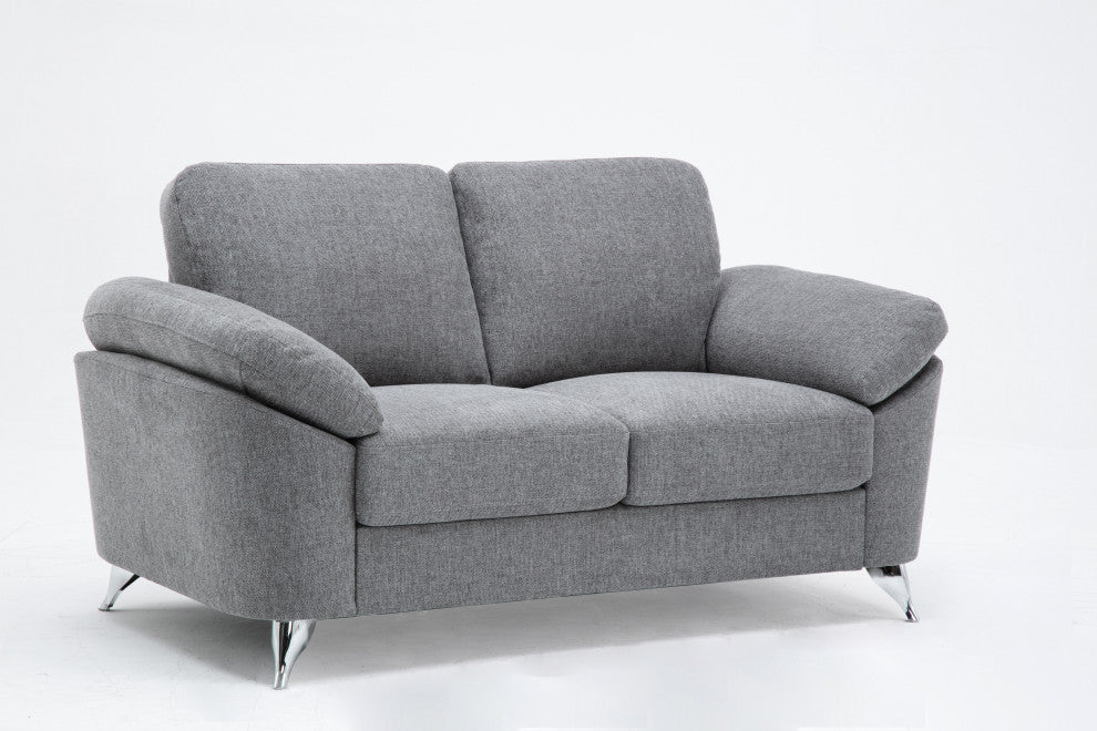 Villanelle Light Gray Linen Sofa Loveseat Chair Living Room Set