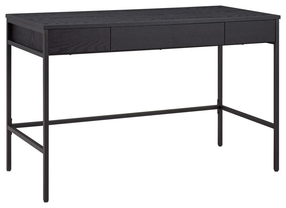 Transitional Desk, Open Frame With Worktop & Handless Drawers, Black