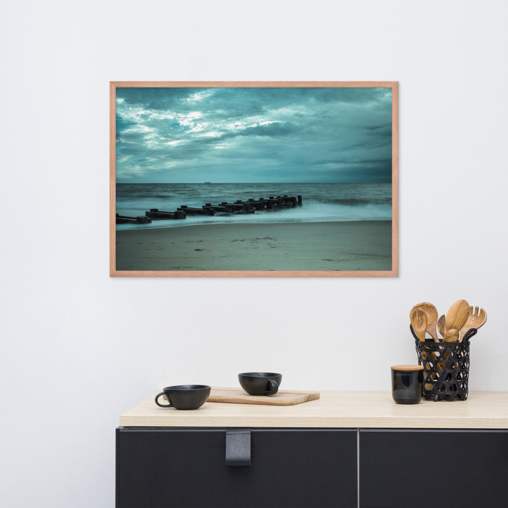 Blue Morning at Rehoboth Coastal Landscape Framed Photo Paper Wall Art Prints, Red Oak, 24" X 36"