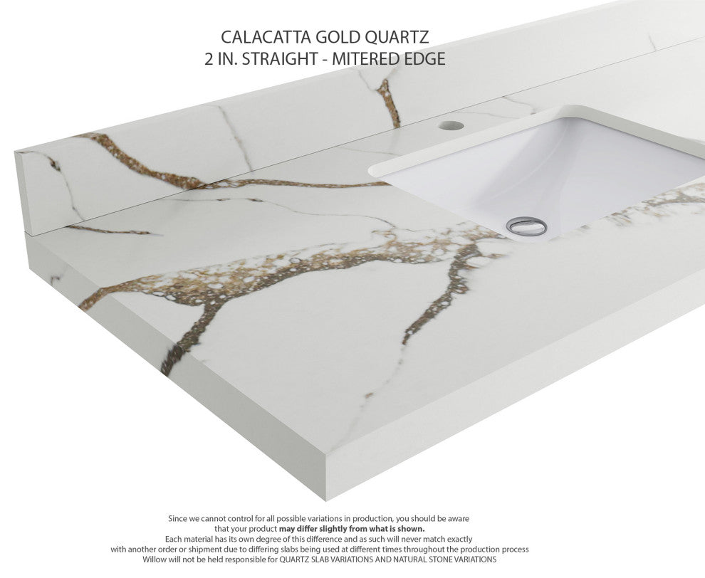 Malibu 60 Double Sink Bathroom Vanity in White  2" Calacatta Gold