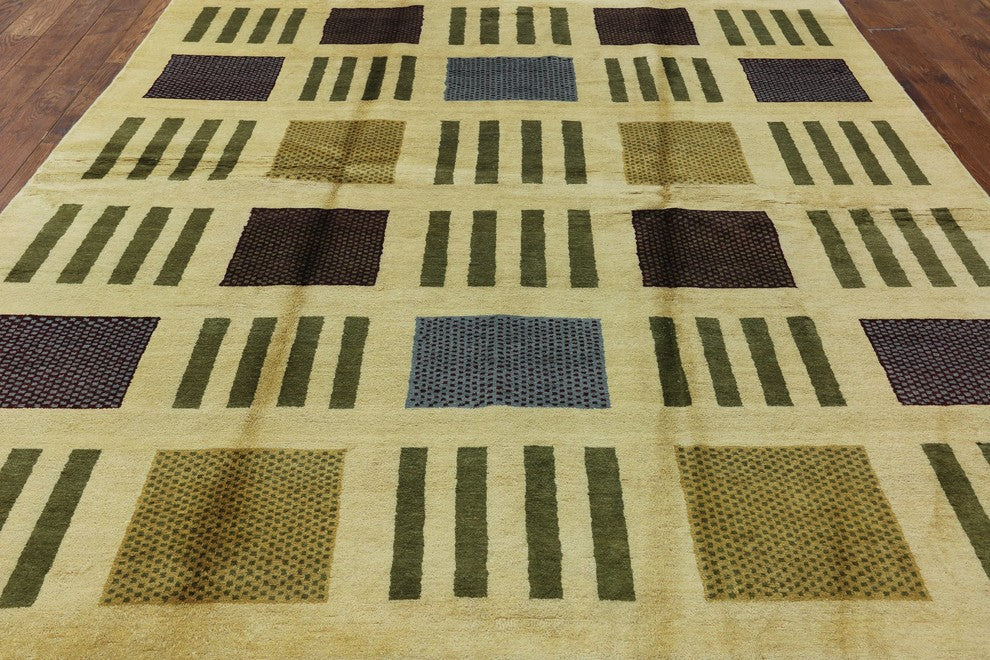 New Gabbeh Collection Ivory 8' 1" x 9' 2" Hand Knotted Wool Area Rug H8643