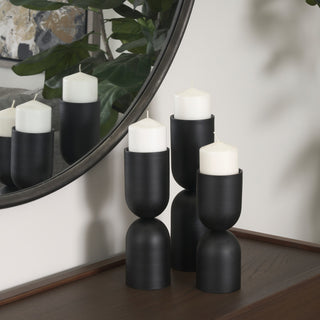 Qamra Medium Black Metal Pillar Candle Holder