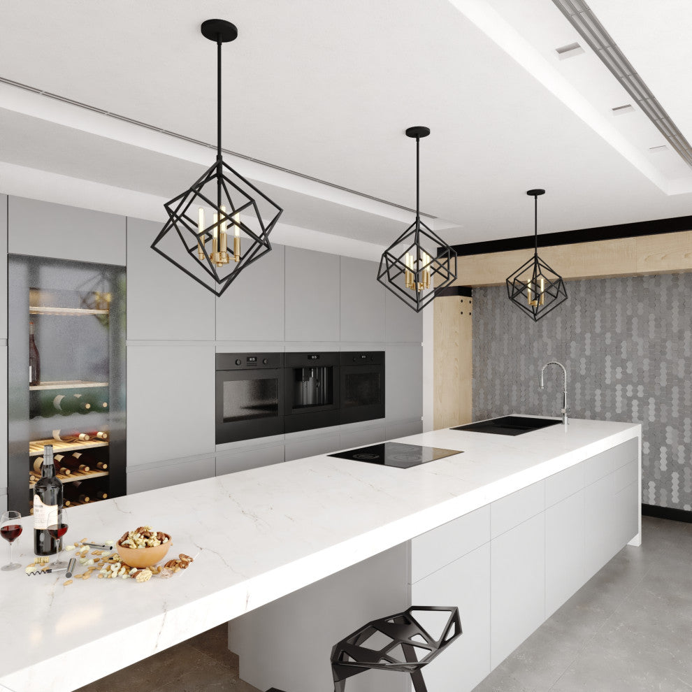 Rad 17.5" 4 Light Pendant Black and Natural Brass