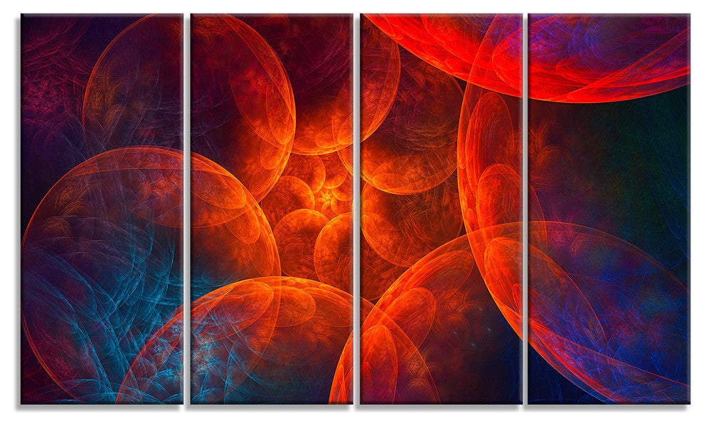 Biblical Sky with Red Clouds, Abstract Wall Art Canvas, 48"x28", 4 Panels
