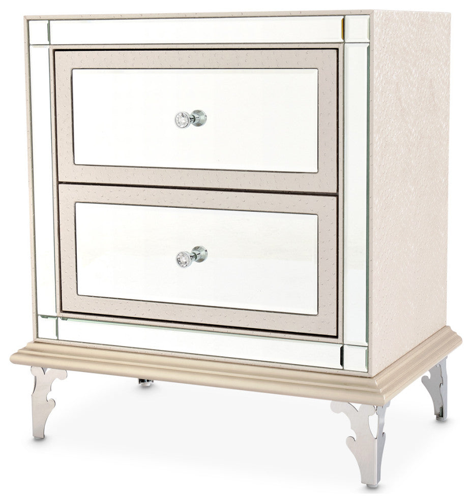 AICO Michael Amini Hollywood Loft Upholstered Nightstand, Frost