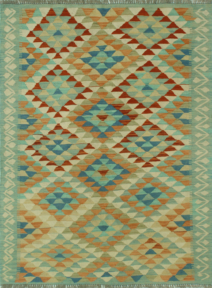 Sangat Kilim Jamshid Light Blue/Orange Rug, 4'3x5'4