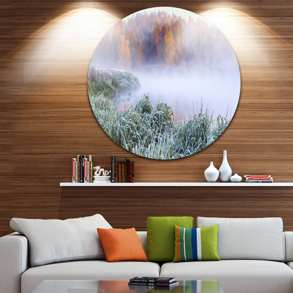Foggy Autumn Dawn Panorama, Landscape Round Wall Art, 36"