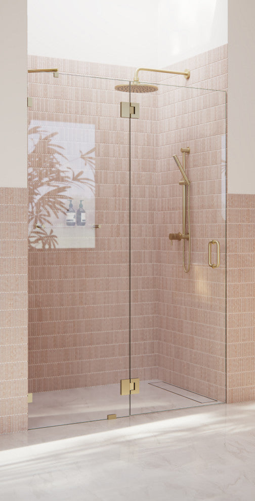 78"x55" Frameless Shower Door- Glass Hinge, Satin Brass