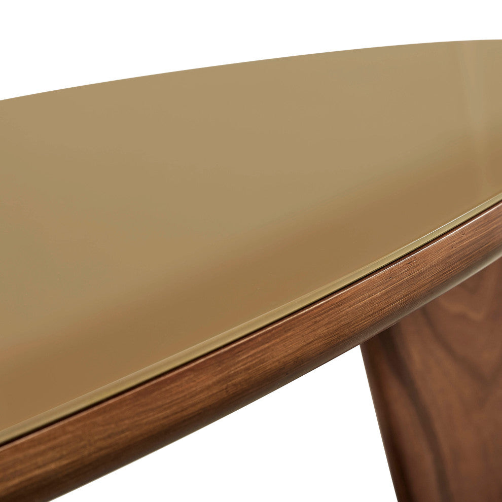 Oani Walnut and Glass Coffee Table, Triangular