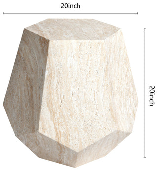 Geaometric Travertine Stone Finish Italian Design MgO Side Accent Table